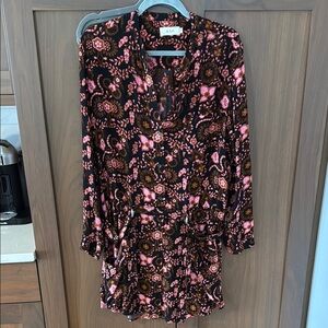 ALC Red and Pink Graphic dress  with Notched Collar